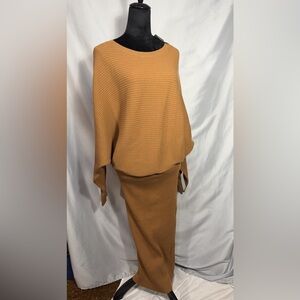 StitchDrop Scoop Neck Long Brown Oak Sweater Batwing Long Sleeve Dress Ribbed XL